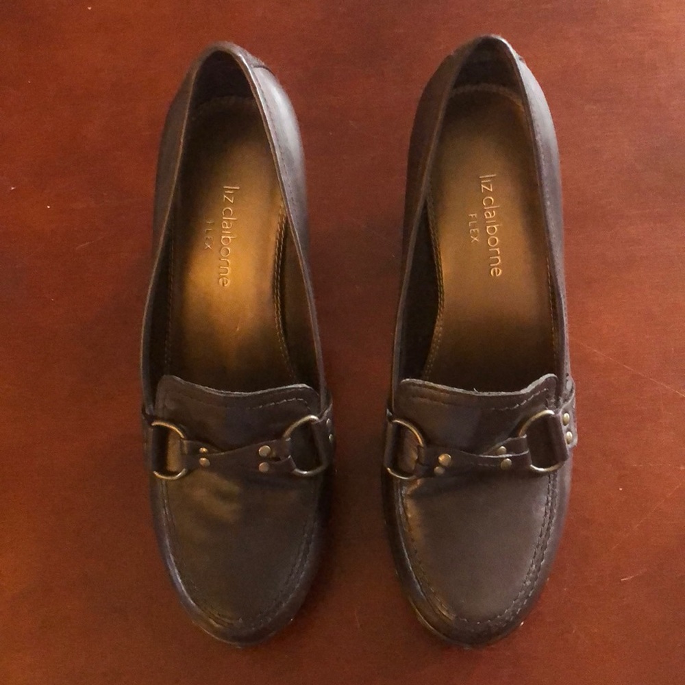 Dark brown slip on shoes with minimal wear
